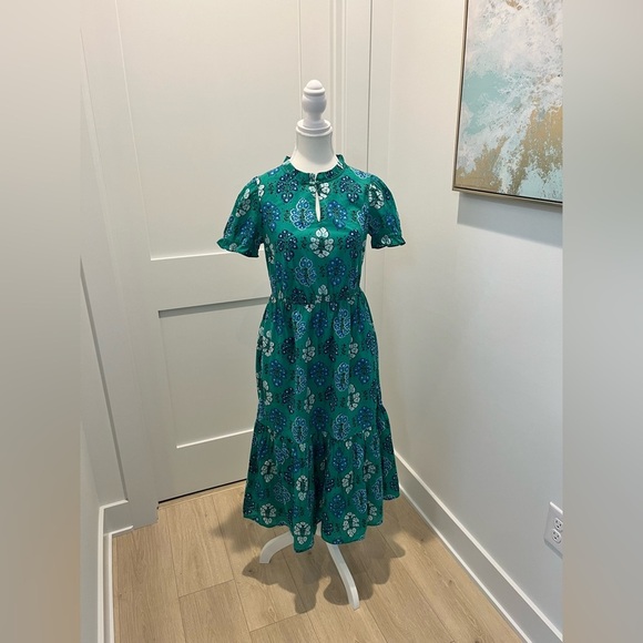 J. Crew Factory floral Printed ruffleneck puff-sleeve cotton midi dress size 2 - Picture 6 of 12